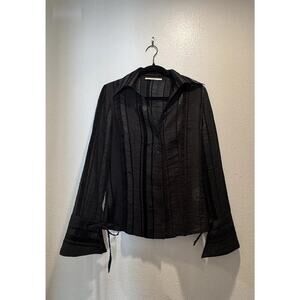 Vintage Xanaka Women’s Y2K Sheer Velvet Striped Button Down Shirt Whimsigoth Top